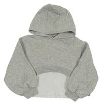 Sivá melírovaná crop mikina s bílým všitým topem a kapucňou Next