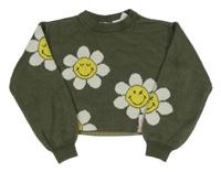 Khaki crop sveter s kvetmi H&M