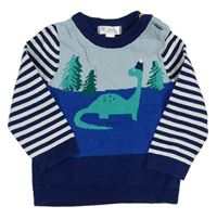 Modro-safírovo-tmavomodrý sveter s dinosaurom a pruhmi M&Co.