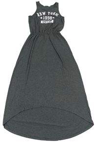 Tmavosivé melírované maxi šaty s nápisom H&M