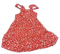 Červené kvetované plátenné šaty Primark