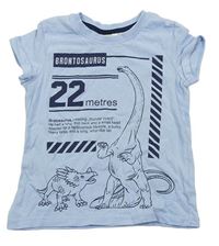Svetlomodré tričko s dinosaurami a nápisom Kids