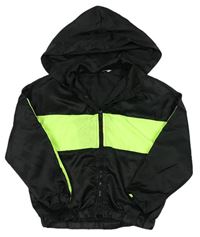 Čierno-neónově zelená šušťáková bunda s kapucňou Shein