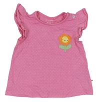 Růžové puntíkaté tričko s květinou Next