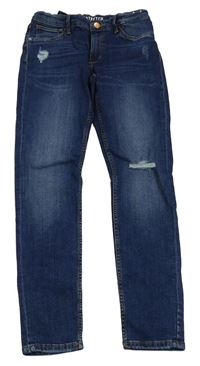 Tmavomodré skinny elastické rifle s vyšúchaním H&M