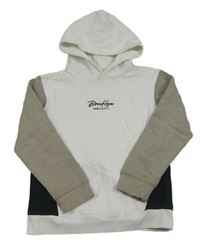 Bielo-béžovo-čierna mikina s nápisom a kapucňou River Island