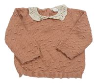 Staroružový vzorovaný sveter s golierikom s madeirou Next