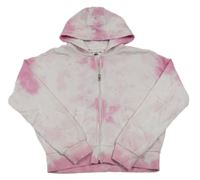 Svetloružová batikovaná prepínaci crop mikina s kapucňou F&F