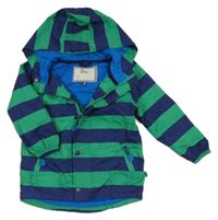 Tmavomodro-zelená pruhovaná šušťáková jarná bunda s kapucňou