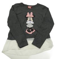 Tmavošedé melírované triko s Minnie a šifonem Disney