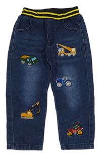 Tmavomodré rifle s autami a úpletovým pasom