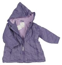 Nové - Fialová šušťáková zimná bunda s kvetmi a kapucňou