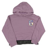 Fialová crop mikina s písmenem a kapucí Alive