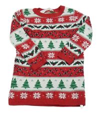 Červeno-bielo-zelené svetrové šaty so stromami a norským vzorom Primark