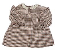 Ružovo-vínovo-hnedo-modré kockované šaty s golierikom Next