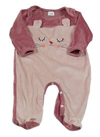 Svetloružová -ružový zamatový overal s ňufáčikom 