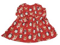 Červené šaty so sobmi a tučňáky F&F