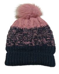 Tmavomodro-ružová melírovaná trblietavá čapica s brmbolcom Yigga