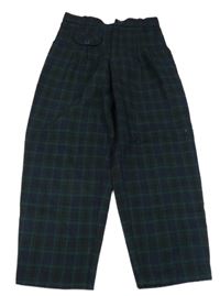 Tmavomodro-čierno-tmavozelené vlnené kockované nohavice