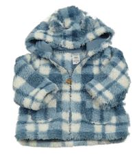 Bílo-modrá kostkovaná plyšová propínací mikina s kapucí Carter's