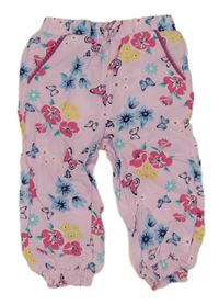 Světlerůžové lehké květované cuff kalhoty Ergee