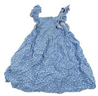 Světlemodro-biele kvetované šaty so žabičkováním