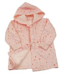 Světlerůžová květovaná lehce zateplená bunda s kapucí Shein