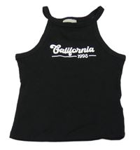 Čierny rebrovaný crop top s nápisom Matalan