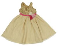 Zlaté trblietavé slávnostné šaty s tylovou sukní a 3D kvety H&M