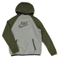 Šedo-khaki mikina s logem a kapucí Nike 