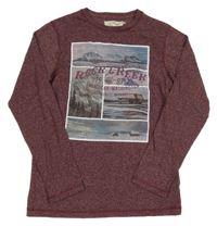 Vínové melírované tričko s potlačou H&M