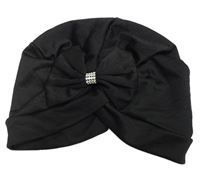 Dámská černá turbanová čepice s mašlí 