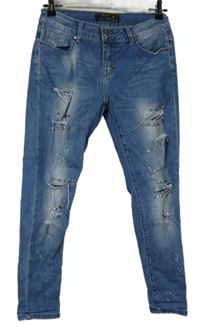 Dámské světlemodré skinny rifle s dírami a cvočkami 