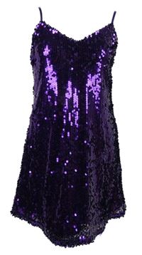 Nové - Dámské fialové flitrové šaty Primark 