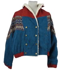 Dámská modro-červená manšestrová vzorovaná crop bunda Zaful 