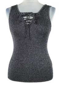 Nové - Dámský černo-stříbrný pletený top se šněrováním Atmosphere 