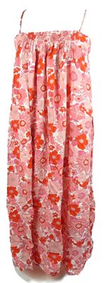 Dámské červeno-růžové kytičkované midi šaty Albaray 