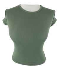 Dámske khaki rebrované crop tričko Bershka