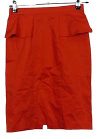 Dámska červená púzdrová sukňa s volánikom Zalando