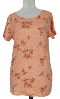 Dámské korálové puntíkované tričko s květy Papaya 