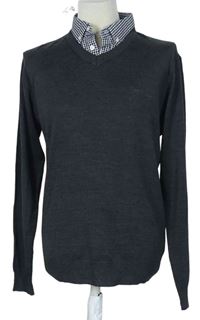 Pánsky tmavosivý sveter s košeľovým golierikom Pierre Cardin