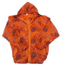 Oranžová vzorovaná nepromokavá bunda s kapucňou