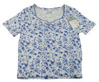 Bielo-modré kvetinové rebrované crop tričko Primark