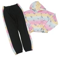 2set- farebná crop mikina s nápismi a kapucí+ tepláky Shein