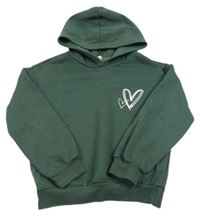 Tmavozelená mikina so srdiečkami a kapucňou Shein