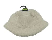 Nové- Béžový chlupatý klobouk s nášivkou Matalan vel.98-116