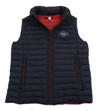 Tmavomodrá šušťáková prešívaná zatelená vesta s nášivkou Joules