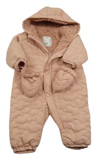 Svetloružová šušťáková zimná kombinéza s kapucí+ rukavice M&S