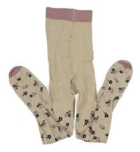 Béžové pančuchy s kvietkami Tu