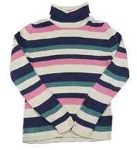 Farebný pruhovaný rebrovaný sveter s rolákom M&S